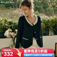 Olrain歐芮兒黑色短外套初秋新款法式名媛娃娃領(lǐng)花邊領(lǐng)外套 黑色 XL