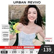 UR【鐘楚曦同款】2025夏季新款女裝波嬉風(fēng)蕾絲條連衣裙UYL750037 藍(lán)色條紋 XL
