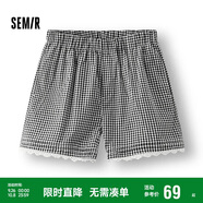 森馬（Semir）休閑褲女寬松松緊腰溫柔2025夏季甜美風蕾絲花邊短褲109325125002
