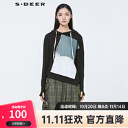 sdeer圣圣迪奧冬季女裝保暖舒適長袖口袋常規(guī)袖直筒型直筒有帽通勤短外套S20482214 黑色/91 S/160