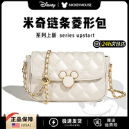 迪士尼（Disney）米奇菱格鏈條包女包女士小香風(fēng)菱格包單肩斜挎閨蜜生日禮物女生 米奇鏈條包 白色  拿捏春季穿搭