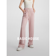 BASIC HOUSE/百家好肌理感垂感闊腿長褲夏季高腰休閑運動褲 粉紅色 常規(guī) L