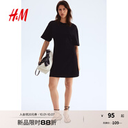 H&M女裝連衣裙2025夏季新款通勤圓領(lǐng)收腰T恤式短袖連身裙1283263 黑色 S 160/88