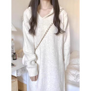 巧丂針織連衣裙女春季2025新款內(nèi)搭毛衣裙休閑百搭小個子顯瘦長裙子 連帽針織裙【花米色】 均碼 【90-130斤】