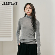 Jessy line杰茜萊純色百搭高領(lǐng)套頭針織衫女秋冬新款打底毛衣 商場(chǎng)同款 淺灰色 均碼