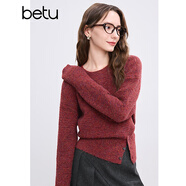 百圖betu女裝冬季新款毛衣圓領(lǐng)寬松紐扣下擺設計感毛衣女2411T50 紅色 XS