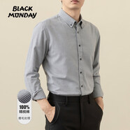 BLACKMONDAY千鳥格子襯衫男純棉磨毛男士長(zhǎng)袖全棉抗皺正裝商務(wù)休閑襯衣