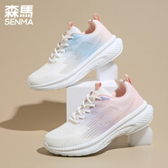 SENMA森馬運(yùn)動(dòng)女鞋2025夏季網(wǎng)面透氣跑步鞋中學(xué)生中考體育跳繩輕便減震跑鞋 藍(lán)粉 36