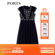PORTS寶姿女裝夏新品拼接蕾絲雪紡荷葉邊連衣裙ALM8D100GWS001 丈青 XS (2)