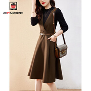 AEMAPE時(shí)尚背帶連衣裙女套裝2025春秋冬新款時(shí)尚氣質(zhì)女裝背帶裙女裙子 1208/高級棕背帶裙 S _建議100斤內