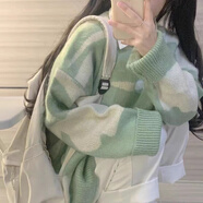 MVDF寬松毛衣女學(xué)生高中生初中生少女日系復(fù)古撞色秋冬加厚慵懶風(fēng)bf軟 拼色毛衣 L 105-120