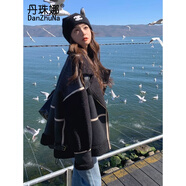 丹珠娜（DanZhuNa）羊羔毛外套女裝秋冬2024年新款韓版拼接皮毛一體機(jī)車服加厚羊羔絨 8127黑色 M（105-120斤）