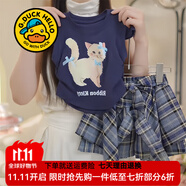 G.DUCKKIDS小黃鴨童裝女童套裝夏季兒童衣服女小童短袖T恤格子裙夏裝兩件套 套裝 140 尺碼9~10歲【130-140cm】cm