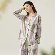 頂瓜瓜頂呱呱睡衣女春秋純棉開襟長袖可外穿家居服套裝女紫M(160)