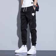 菲凡沃【兩件裝】春秋季休閑褲男新款寬松速干潮流修身工裝九分束腳褲 011黑色（單件） L 【（30-31碼）體重110-130斤】