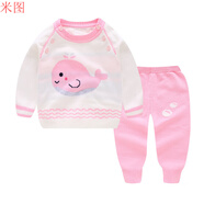嬰兒毛衣0-1歲開衫嬰兒毛衣0-1歲開衫寶寶嬰兒幼兒新生兒春裝秋裝純棉男童女童線衣毛衣紗衣毛線衣套裝 肩扣粉紅色小魚 73cm(建議4-9個(gè)月)
