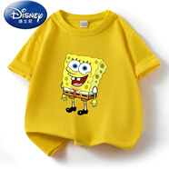 迪士尼（Disney）兒童短袖t恤夏裝新款男女童純棉上衣半袖薄款透氣海綿寶寶衣服夏 黃色 130