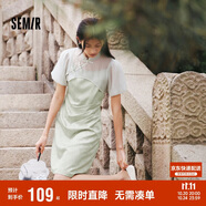 森馬連衣裙女吊帶裙小立領(lǐng)泡泡袖罩衫夏新中式兩件套107424114060