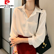 皮爾卡丹（pierre cardin）白色襯衣女款高級感職業(yè)襯衫法式雪紡女長(cháng)袖春秋裝時(shí)尚韓版上衣寬 白色 L 【105-115斤】