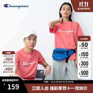 Champion夏季經(jīng)典款印花草寫LOGO圓領(lǐng)休閑運(yùn)動(dòng)T恤無性別冠軍短袖男女情侶 粉紅色(偏?。?XL