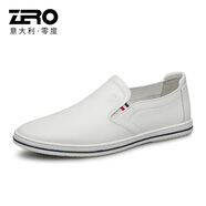 零度休閑皮鞋 男寬腳皮鞋商務(wù)休閑鞋頭層牛皮男鞋子經(jīng)典百搭商務(wù)鞋 白色R13017 44