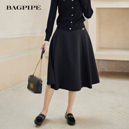 風笛（Bagpipe）風笛2024秋季新款黑色高腰半身裙女裝中長款a字裙秋季傘裙長裙子 黑色 M