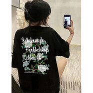 POUM印花純棉短袖t恤男夏季新款大碼高街潮牌上衣服休閑寬松半袖體恤 JXFS-A445黑色 XL【尺碼偏小，喜歡寬松建議拍大一碼】