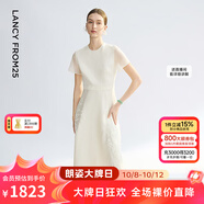 朗姿【蘭亭敘】真絲提花長裙氣質設計2025年夏季新款高級感連衣裙 米白色 L