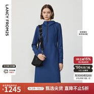 朗姿設(shè)計(jì)感復(fù)古休閑連帽收腰輕運(yùn)動(dòng)衛(wèi)衣連衣裙冬季新款裙子 艦隊(duì)藍(lán)色2 M