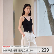 阿依蓮【商場(chǎng)同款】高級(jí)感吊帶背心女可外穿2025夏新款打底內(nèi)搭無(wú)袖上衣 黑色 S