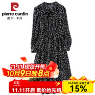 皮爾卡丹（pierre cardin）歐洲站春秋女裝百搭通勤純色開衫雪紡長裙碎花連衣裙顯瘦兩件套裝 2024黑色連衣裙2025 L 110-120斤