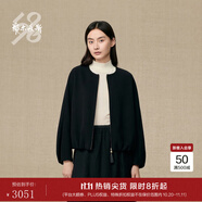 鄂爾多斯1980羊毛雙面呢泡泡袖女裝簡約休閑短外套25早秋新品 黑 S 160/80A