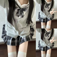 tromlfz疊穿jk制服正版原創(chuàng  )秋冬新款純色百搭長(cháng)袖開(kāi)衫毛衣學(xué)院風(fēng)校供軟妹 白襯衫+領(lǐng)結+煙灰裙+淺灰開(kāi)衫(四件套) M