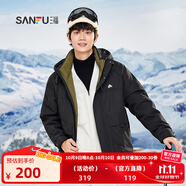 三福2024冬季男士工裝風(fēng)棉服短棉衣 保暖寬松連帽外套男489407 黑色 L