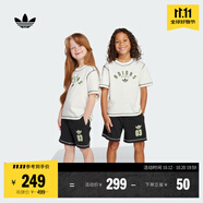adidas男女小童經典運動短袖套裝兒童夏季新款阿迪達斯官方三葉草   白/黑色   122