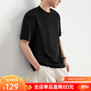 皓頓（HAUT TON）液氨空氣層重磅棉滌夏季短袖t恤男士休閑圓領(lǐng)體恤上衣 子夜黑 M 165