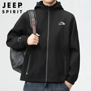 JEEP SPIRIT吉普夾克男外套秋季韓版男士上衣寬松連帽男裝 j03黑色 XL