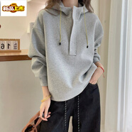 初徑2025新款半拉鏈抽繩連帽衛衣女歐洲站早秋新款歐貨女裝時(shí)尚韓版上 灰色 M 【90-115斤】