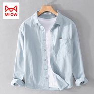 貓人（MiiOW）男士長(zhǎng)袖襯衫休閑寬松春夏季純棉襯衣外套潮流日系工裝秋款上衣服 淺藍(lán) 3XL