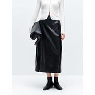 太平鳥(niǎo)中長(cháng)質(zhì)感PU皮半身裙24冬季女士開(kāi)叉時(shí)尚黑色長(cháng)裙裙子 黑色 S