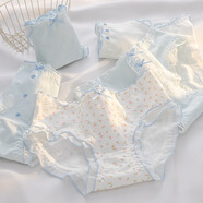 美黛遇清新藍系甜美內褲女士A類(lèi)嬰兒棉10A襠透氣中腰包臀少女三角褲 5條顏色各一條 5條 M 65-85斤