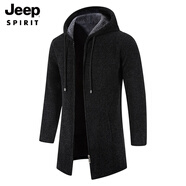 JEEP SPIRIT漫威毒液2025秋冬新款男中長(cháng)款開(kāi)衫毛衣連帽外套針織衫歐美毛線(xiàn)衣 酒紅色 2XL