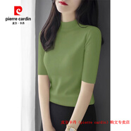 皮爾卡丹（pierre cardin）品牌高檔輕奢夏季綠色半高領(lǐng)五分袖針織打底衫上衣女修身中袖正肩 品牌高端新品-柳綠色【中袖】 【面料升級】 S 【建議80-100斤】