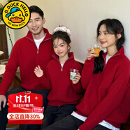 G.DUCKKIDS親子裝秋冬裝兒童毛衣母女套裝一家三口紅色喜慶全家裝過年拜年服 紅色高領(lǐng)拉鏈毛衣 165 S