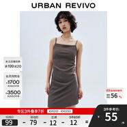 UR夏季新款女裝潮流不規(guī)則下擺收褶吊帶連衣裙UWV740053 中灰 S