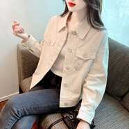 羅蒙（ROMON）復(fù)古小香風(fēng)外套女裝2025秋冬季新款休閑寬松繡花短款女士上衣服潮 米杏色 XL