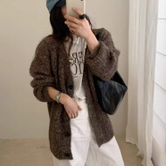 小紅書爆款慵懶風(fēng)寬松軟糯花色中長(zhǎng)款毛衣女秋冬外套針織開衫韓國 咖啡色 S85-105斤 均碼