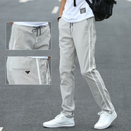 都美姿秋季褲子男韓版潮流直筒運動(dòng)長(cháng)褲青少年學(xué)生條紋男士休閑褲男帥 灰色 31