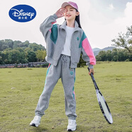 迪士尼（Disney）女童套裝春秋2025新款兒童洋氣春款中大童休閑運動(dòng)兩件套春季 灰色套裝【126】 130cm