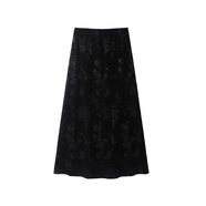 ZXEGI春裝新款好品質(zhì)絲絨半身裙女國(guó)風(fēng)潮流竹韻壓花光澤感半裙 經(jīng)典黑 S